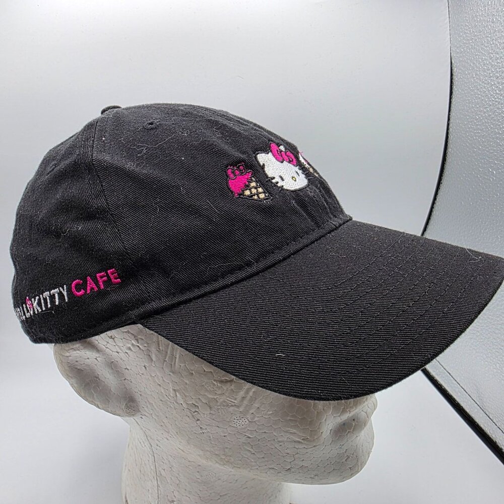 Hello Kitty Cafe Adjustable Womens Black Hat Cap Ice Cream Graphics Embroidered